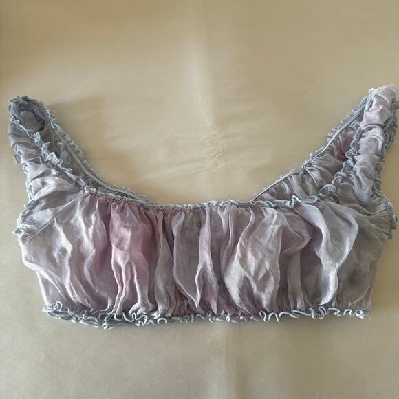 SKIMS | Romance Silk chiffon Gathered Crop Top Blue and Pink Medium - Picture 4 of 4